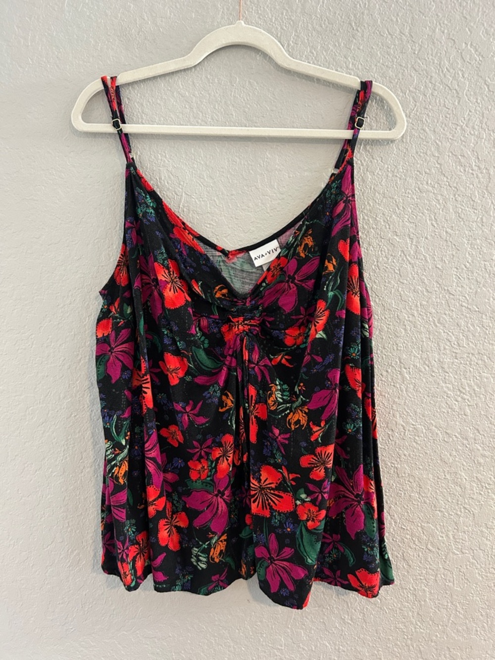 Black Floral Cami with Red, Pink/purple & Green Accents